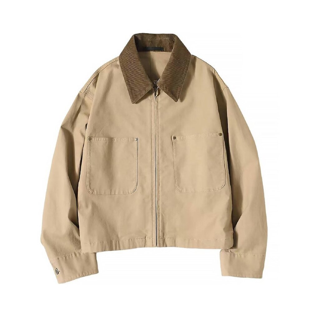 Cropped Bomber Jacket Cotton Canvas Corduroy Collar Utility Workwear
